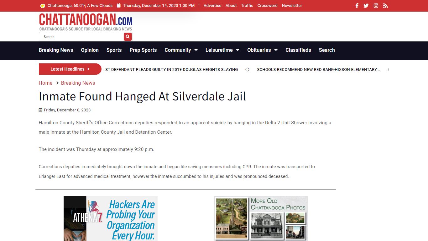 Inmate Found Hanged At Silverdale Jail - Chattanoogan.com
